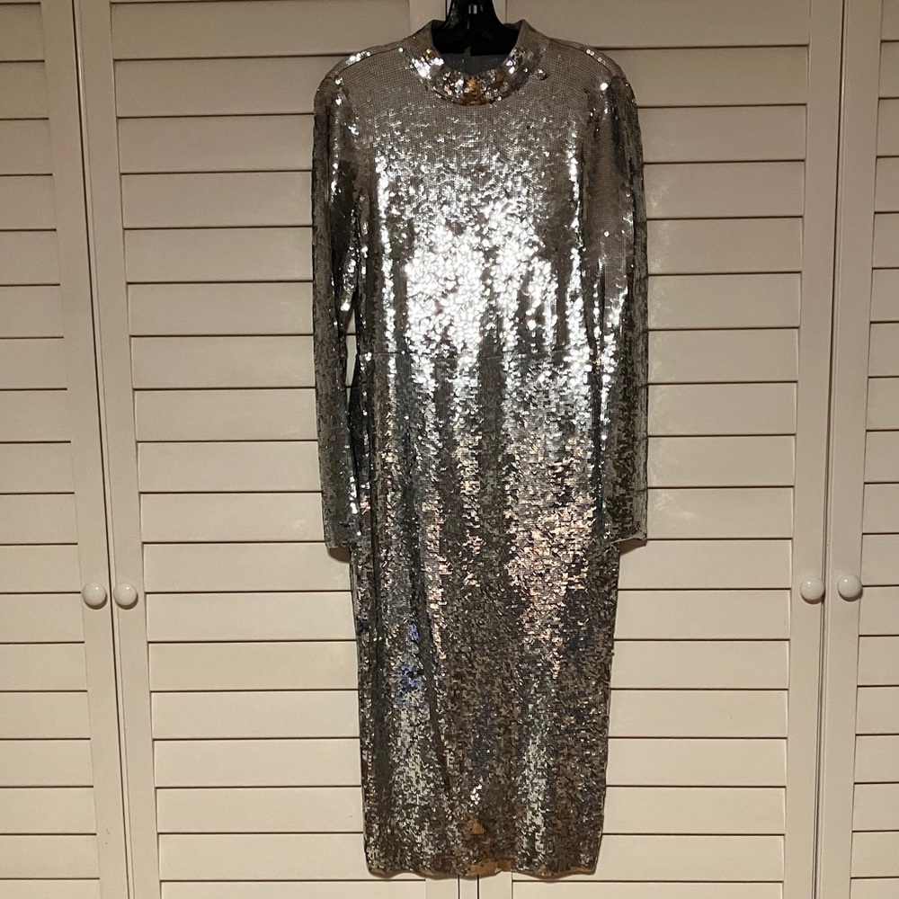 Veronica Beard Metallic Long Sleeve Dress